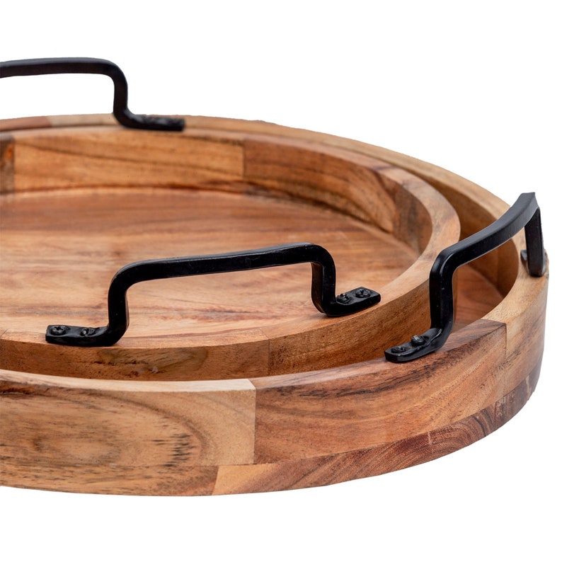 Round Wooden Trays 12 and 10 Set of 2 Solid Serving Tray Etsy Canada