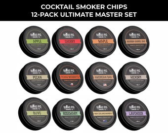 12-Flavor Drink Smoker Chip Set for Whiskey, Bourbon, Old Fashioneds & Cocktails