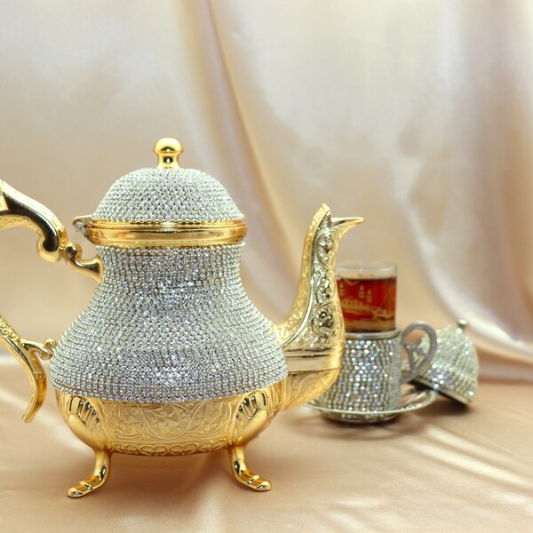 Moroccan Teapot, Swarovski Type Tea Kettle, Arabic Fancy Teapot for Decoration, Luxurius Teapot