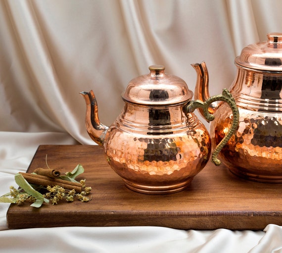 Tetera de cobre, tetera turca de cobre martillado con grabados