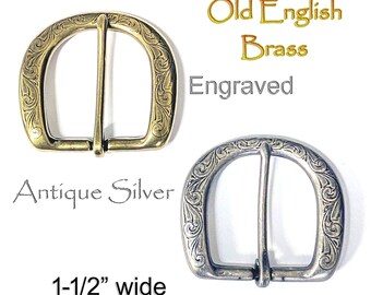 Floral Engraved Buckle Fits 1-1/2" Wide Belts Single Pronged Rounded Replacement Buckle New