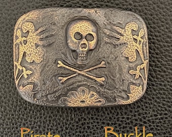 Nautical 3D Engraved Skull and Crossbones Pirate Belt Buckle Fits: 1-1/2" Belts straps with snaps