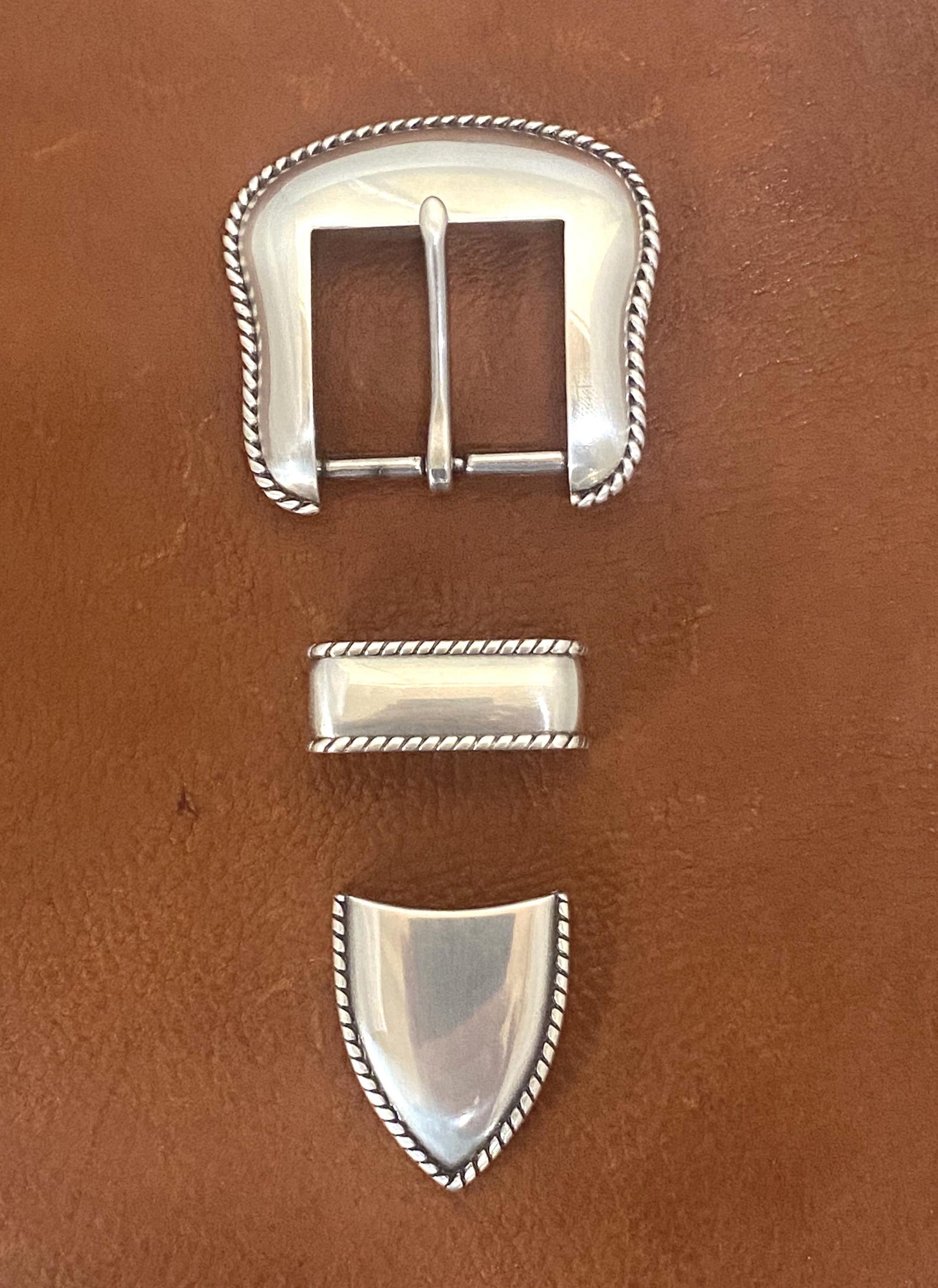 Silver Rope Edge Western Antique Silver Rope Edge Belt Buckle Set - Fits 1-1/2