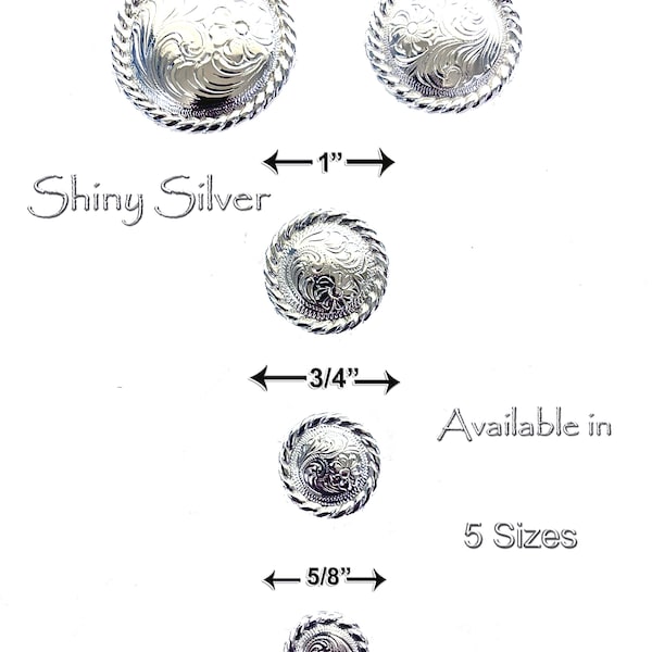 Conchos Lot of 6 Shiny Silver Round Rope Edge 9819 Series Western 5 Sizes