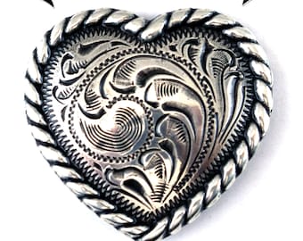6 PCS Western Heart Rope Edge Antique Silver screw-back Concho 3 sizes Available