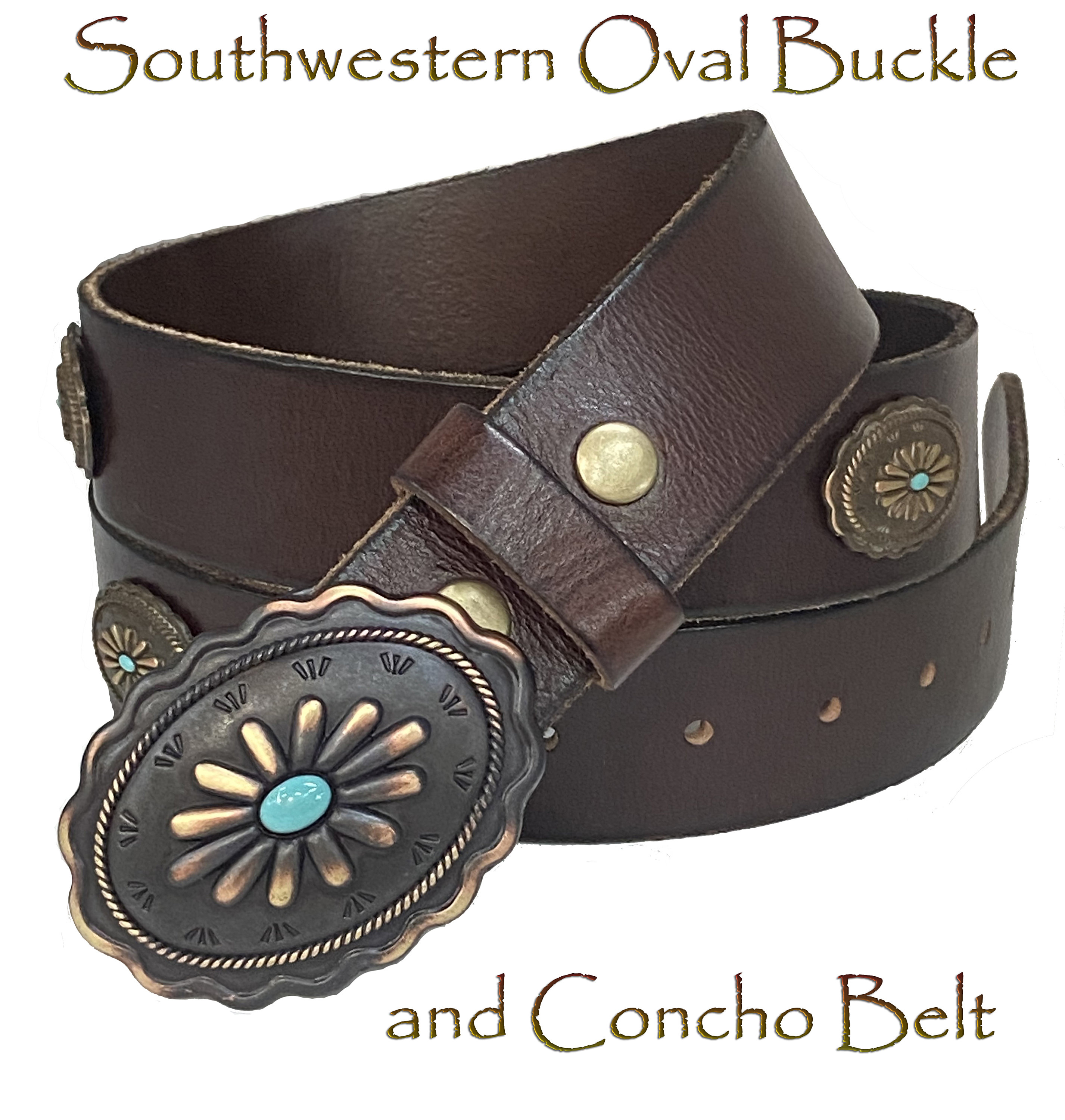 Handmade Full Grain Leather Concho Belt: Southwestern Turquoise