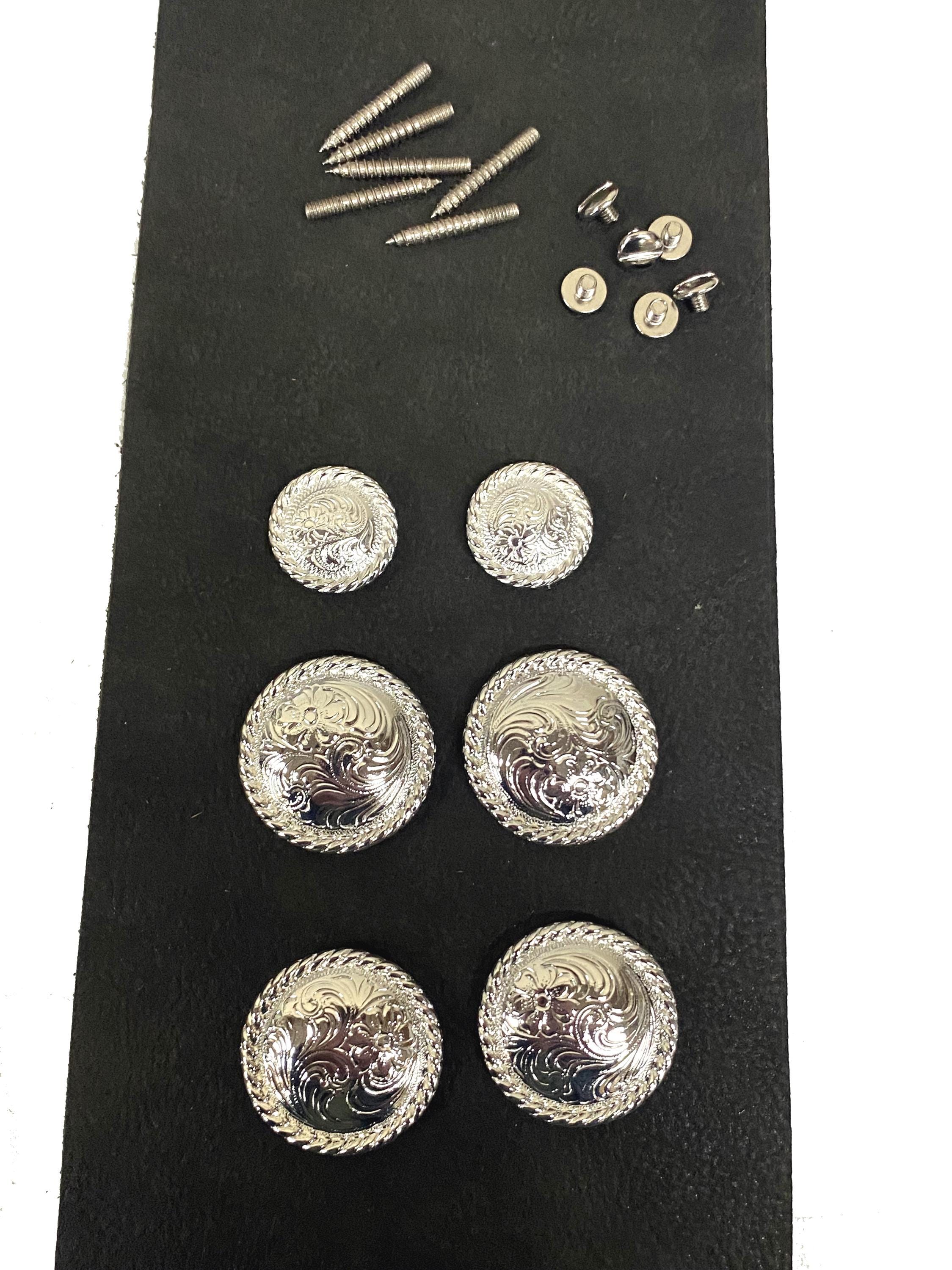 Silver Rope Edge Saddle Set Shiny Silver Rope Edge Conchos - Western Saddle Set, 6 ...