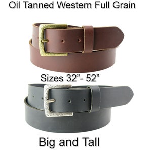 Full Grain Oil Tanned Black or Brown Vintage Style Leather Western Casual Gene Belt 1-1/2&quot; NEW