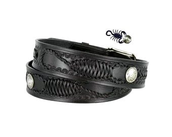 Vintage Woven Leather Western Belt: Scorpion & Buffalo Nickel Design, USA Made (3) Colors Available.