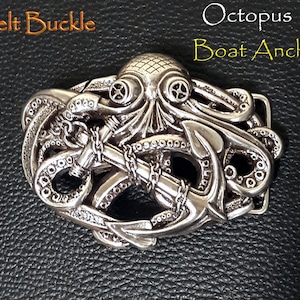 Steampunk Octopus Anchor Belt Buckle: Antique Silver or Copper, Fits 1-1/2&quot; Belt