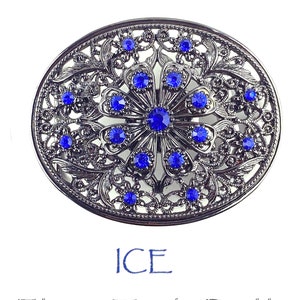 Vintage Capri Blue Rhinestone Filigree Belt Buckle: Fits 1-1/2&quot;-1-3/4&quot; Straps
