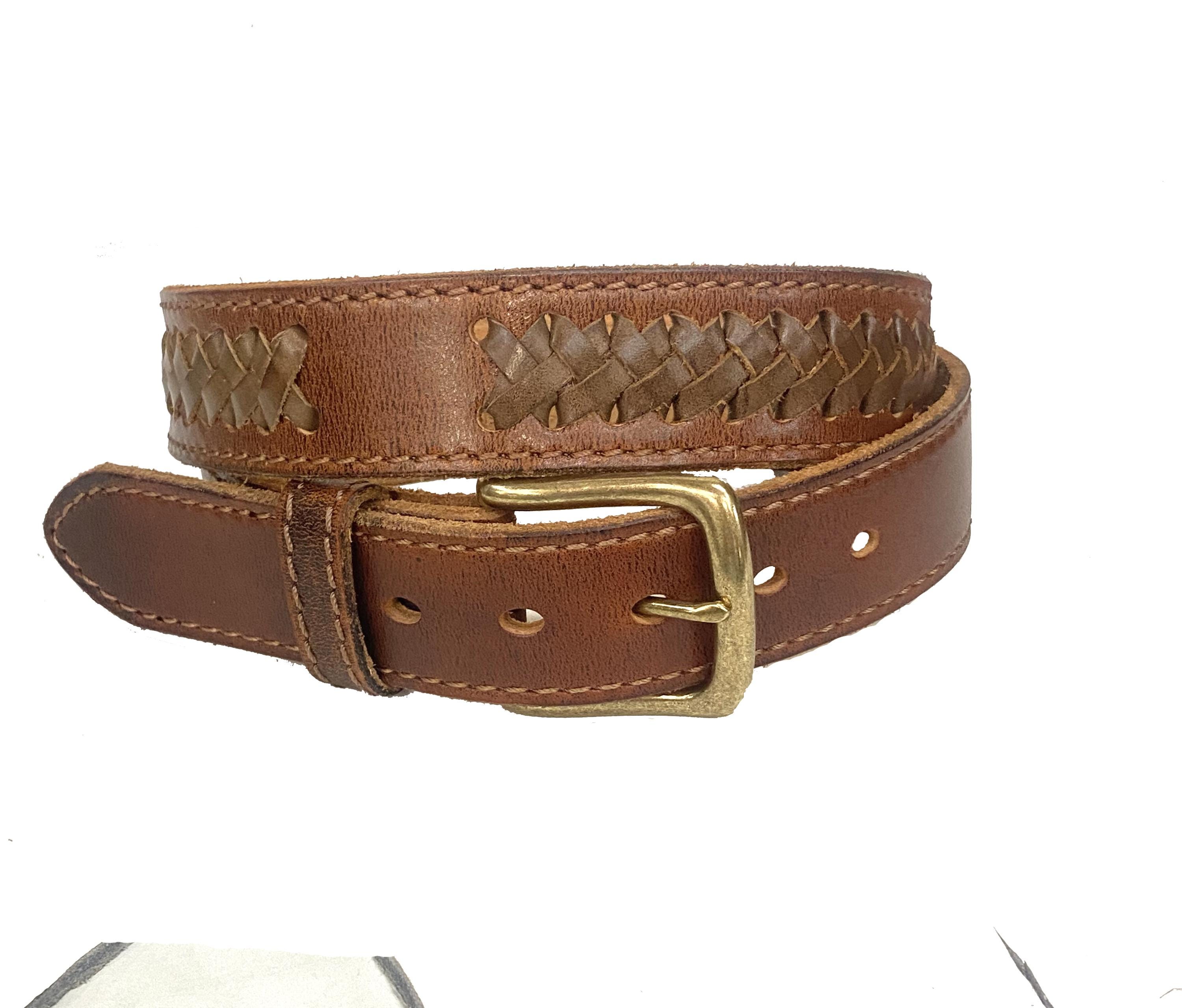 Vintage Style Full Grain Leather Belt: Hand Laced With Brass