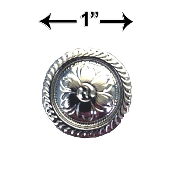 Concho Lot of 6 Shiny Silver Vintage Style Rope Edge Center Flower Western Craft FA5984 SP Series FIVE Sizes New