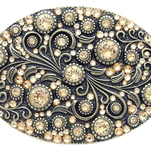 Rhinestone Crystal Belt Buckle Antique Brass or Silver Oval Floral Engraved Buckle Page 1 (6) VARIATIONS