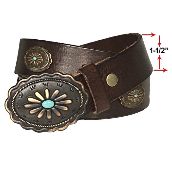 Western Concho Star Rustic Copper Belt Turquoise Accents Western Concho Star Rustic Copper Belt Turquoise Accents main image 4