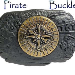 Nautical 3D Engraved Pirate Compass Belt Buckle Fits: 1-1/2" Belts straps with snaps