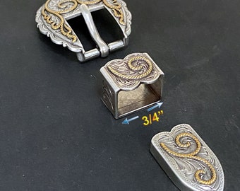 Vintage Hand Engraved Sterling Silver Buckle Set Engraved  display picture 3