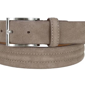 Vintage Suede Leather Belt: Brushed Silver Buckle, 35mm Wide (6) colors available