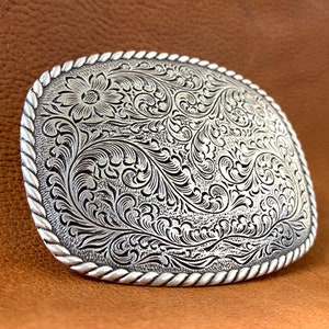 Large Western Engraved Antique Silver Cowboy/cowgirl Rope Edge Border ...