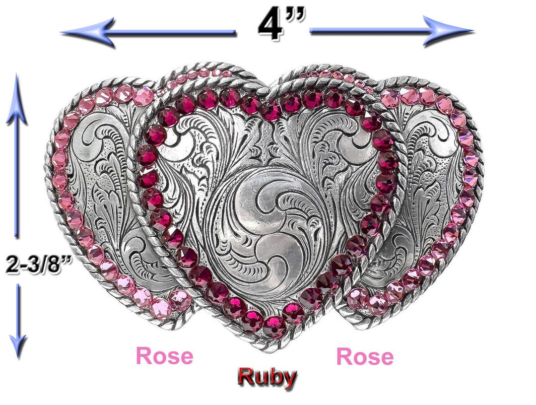 Rhinestone Triple Hearts (ruby and Rose) Rope Edge Belt 