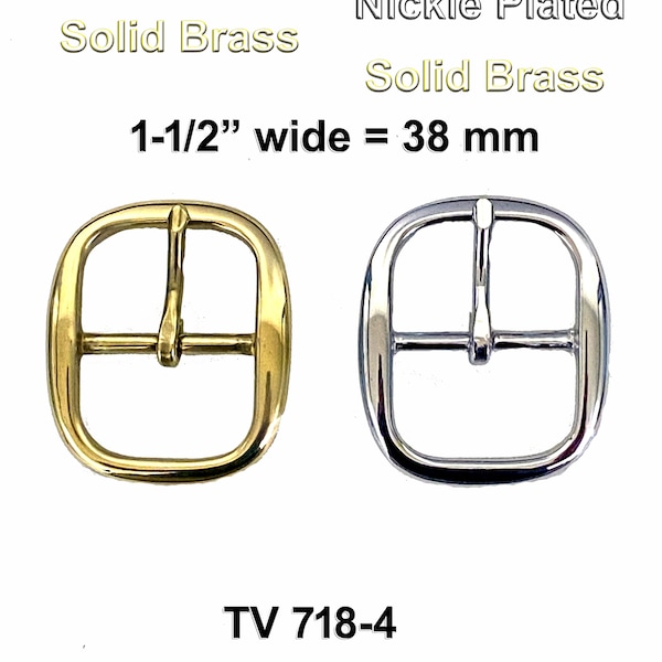 Center Bar Buckle Fits 1-1/2" Wide Straps Single Pronged Oval Replacement Buckle Solid Brass NEW