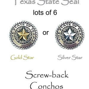 6 PCS State of Texas State Seal Western Screw back Concho 1-inch-wide Leather 2 Finishes NEW