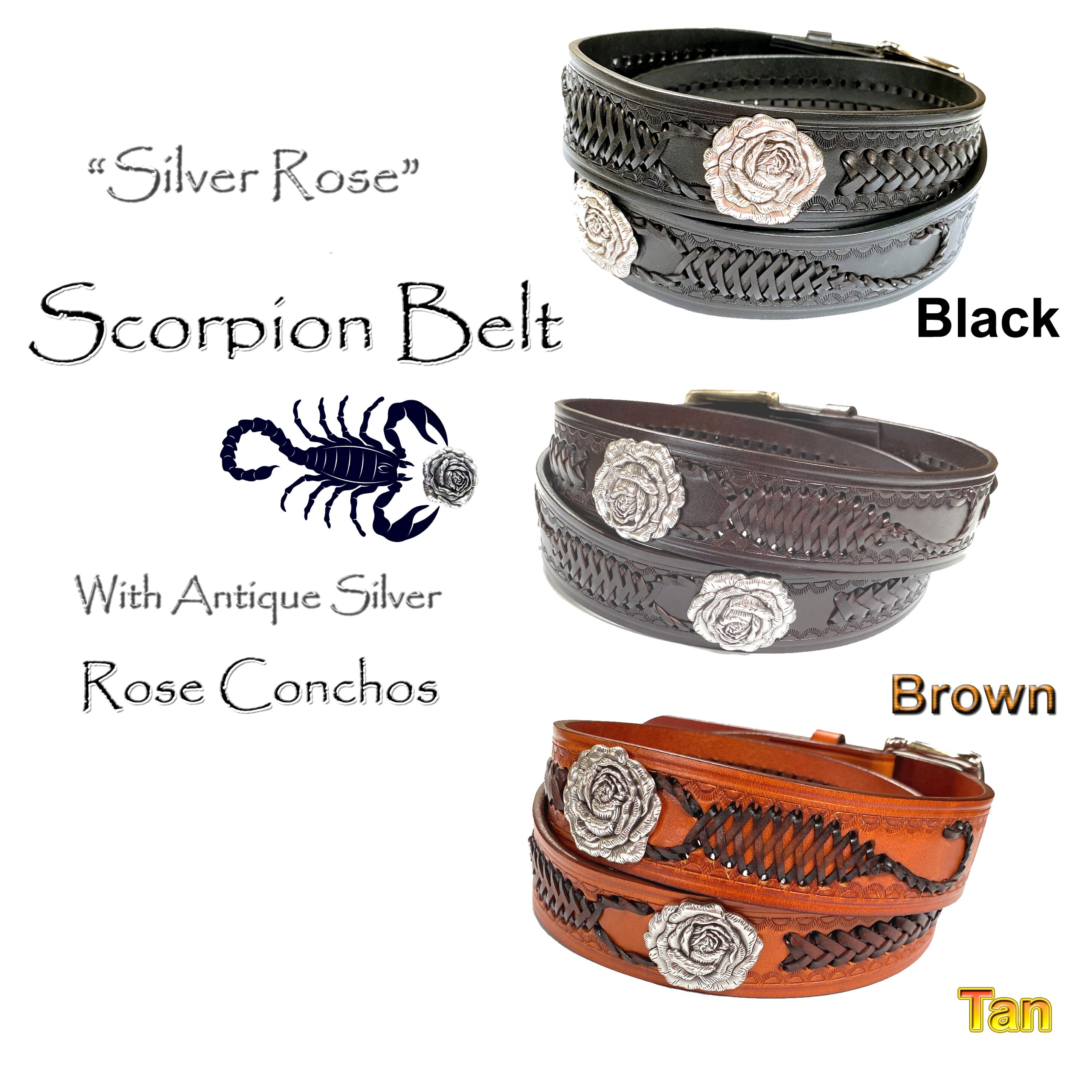 Handmade Woven Leather Belt: Western Rose Conchos, Vintage 