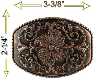 Floral Engraved Western Belt Buckle: (3) Finishes available fits- 1-1/2" Belt straps