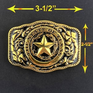 Vintage Texas State Emblem Belt Buckle: Gold Star Cowboy Buckle