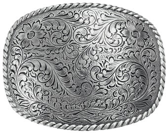 WESTERN COWBOY COWGIRL FLORAL ENGRAVED COPPER PATINA ROPE BELT BUCKLE NEW