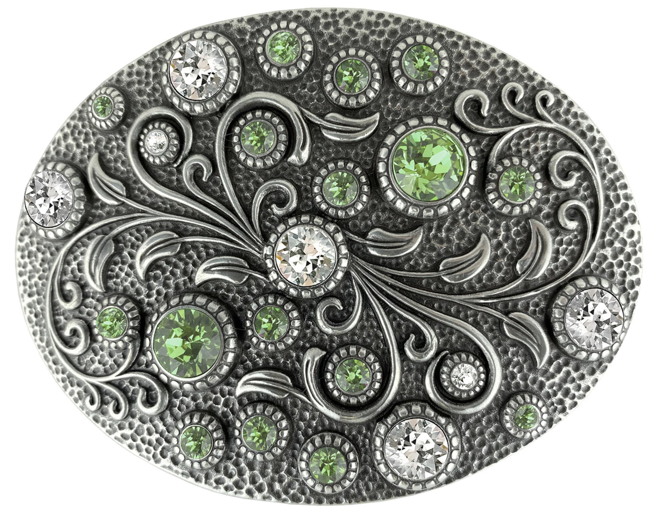 Rhinestone Crystal Belt Buckle: Antique Brass Floral 