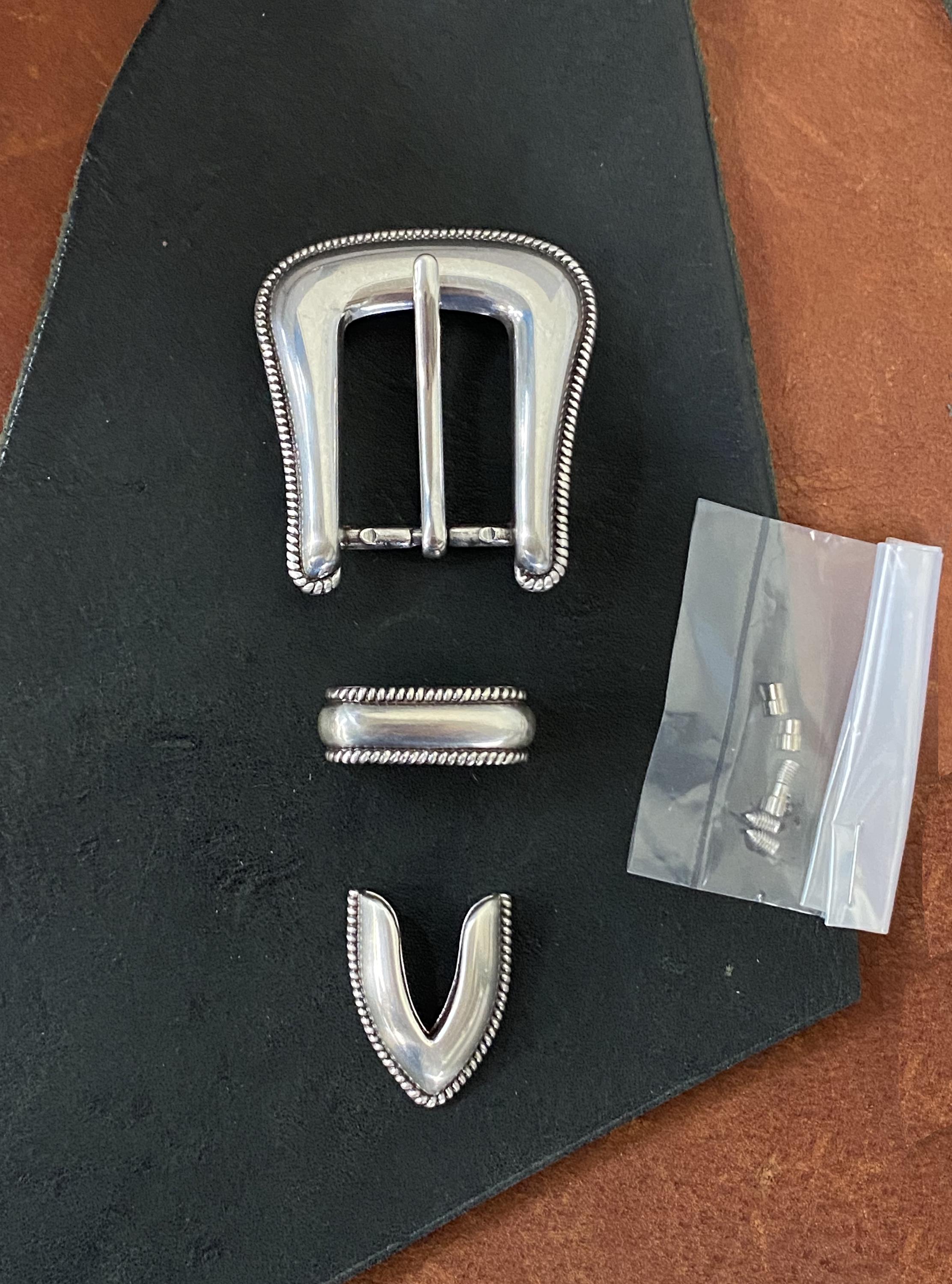 Silver Rope Edge Western Antique Silver Rope Edge Belt Buckle Set - Fits 1