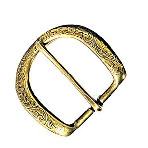 Floral Engraved Buckle Fits 1-1/2&quot; Wide Belts Single Pronged Rounded Replacement Buckle New
