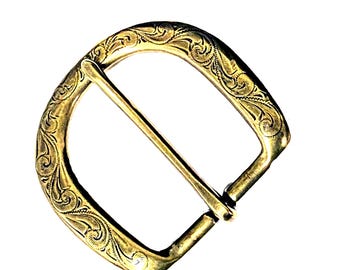 Floral Engraved Buckle for 1-1/2" - Wide Belts - Single Pronged Rounded Replacement -2 Finishes
