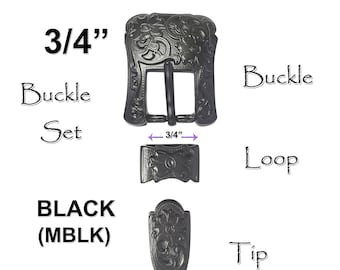 3 Piece Copper Engraved Rope Edge Buckle Set Loop Tip 3/4  display picture 3