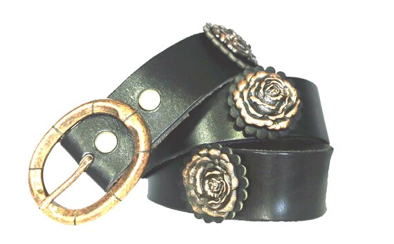 Women\'s Black Leather Belt with Copper Conchos Ladies Angel Ranch Concho Western Belt – Gallop  main image 4