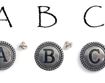 Alphabet Screw Back Concho: Antique Nickel Rope Edge, 1-1/8"