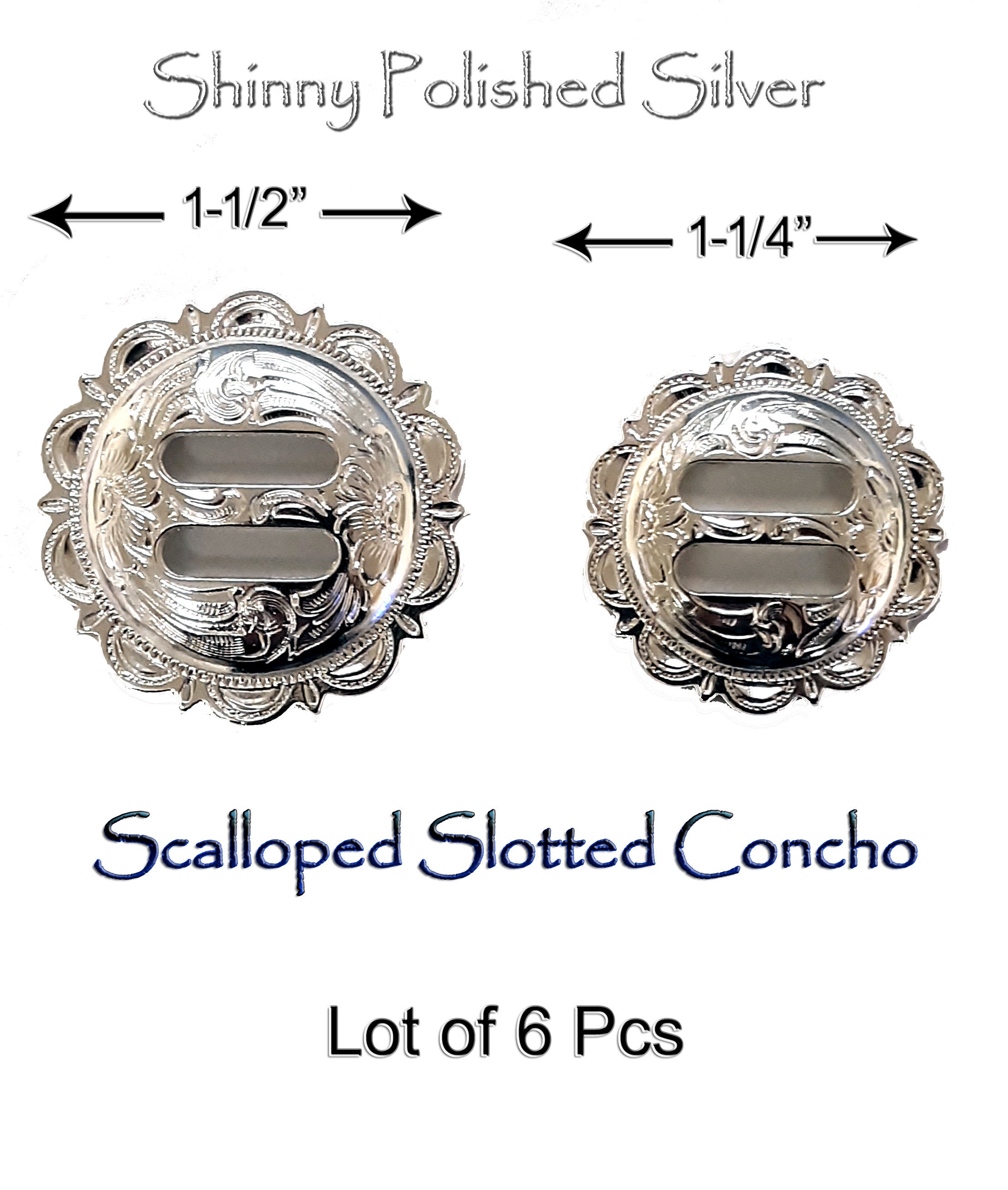 FA4834-1 SP Sterling Silver Plated Slotted Scalloped Concho 1 1/4