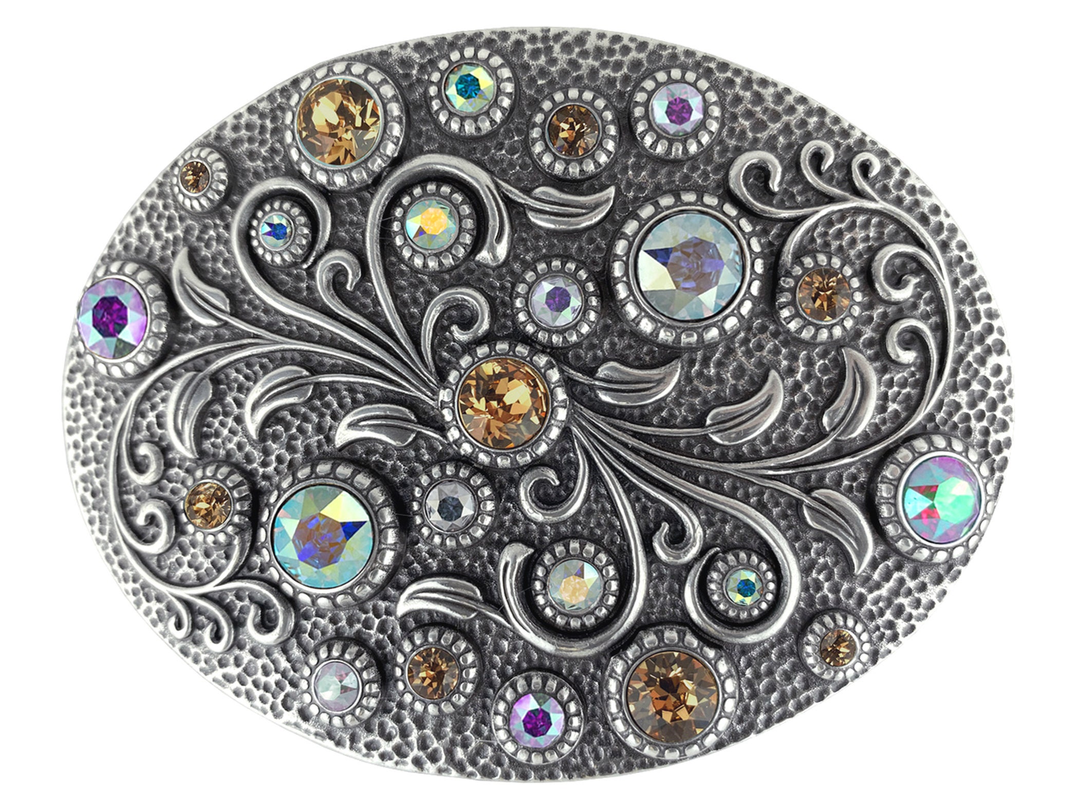 Rhinestone Crystal Belt Buckle: Antique Brass Floral 