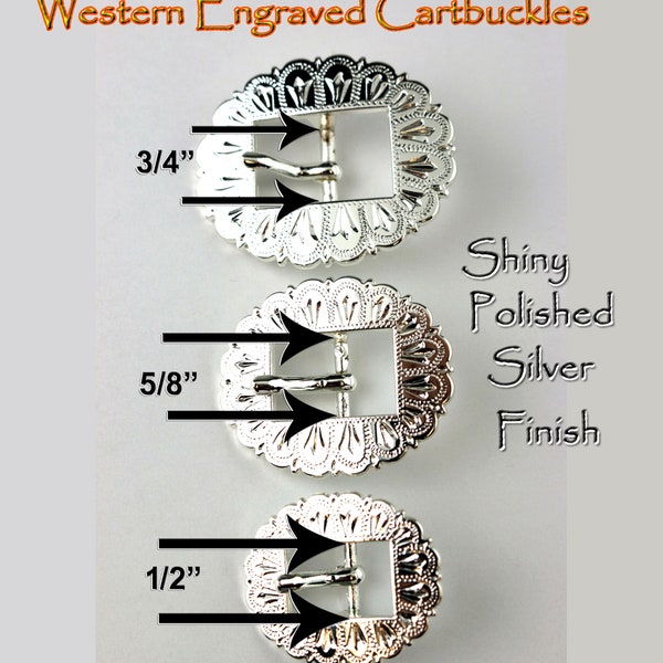 Western Engraved Center Bar Cart Bridle Buckle Polished Silver Rodeo 3 SIZES