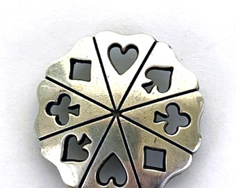 Antique Silver Card Suit Screw-back Conchos: Western Saddle Adornments - Set of 6-4 sizes available