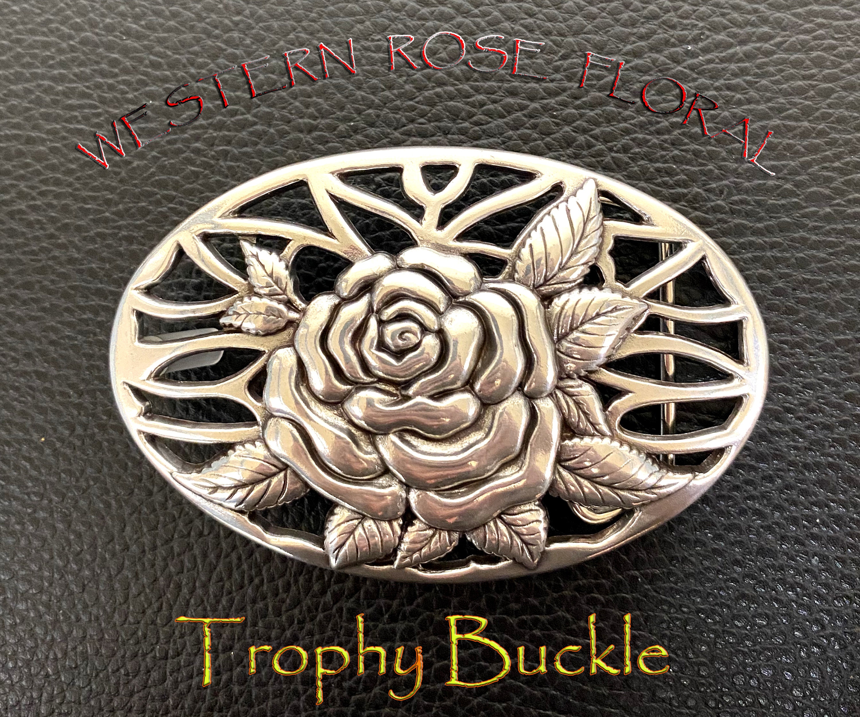 4963 Ha0064 Antique Silver 3-d Engraved Rose Belt Buckle Fits 1-1/2\