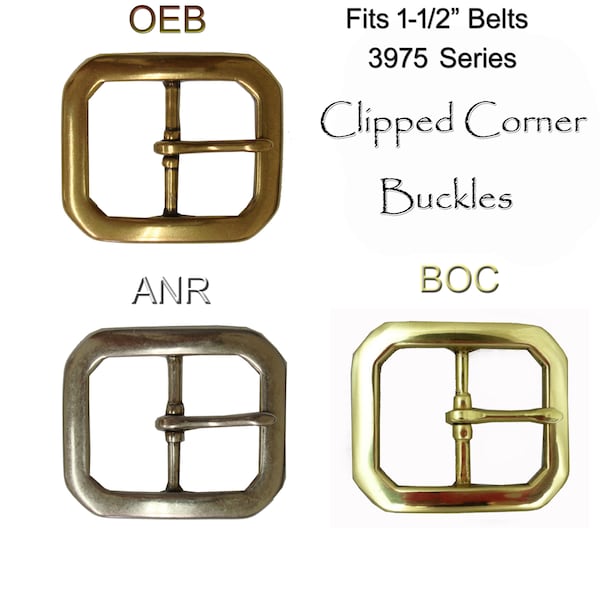 PC 3795-1 Series Clipped Corner Center Bar Buckle Fits 1-1/2" Belt Strap All Solid Brass New Choose Your Color
