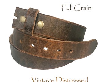 Distressed Leather Dark Brown-Cowhide /Vintage Style/ Unisex-Belt Strap- with Brass Snaps in sizes:  32"- 46" 1-1/2" WIDE NEW