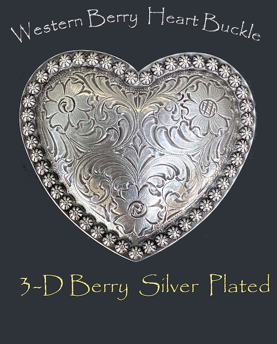 Western Heart Belt Buckle: 3D Engraved Antique Silver Finish 