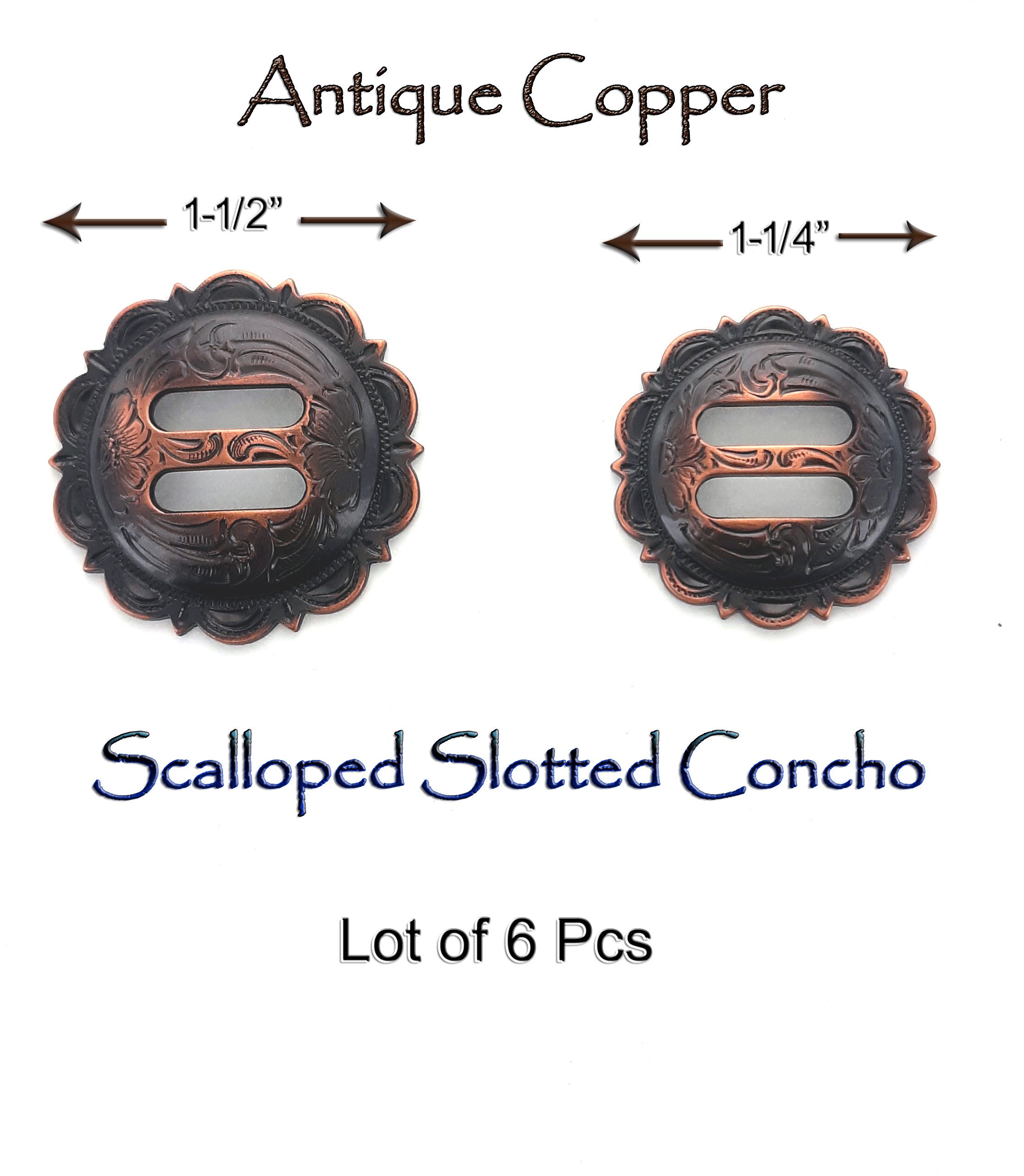 Saddle Leather Scalloped Concho Rosettes WITH SLOTTED HOLE - WHITE