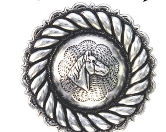 Western Rope Edge Antique Silver Horse Head Screw-back Concho: Leather Crafting, 3 Sizes, 6 PCS.