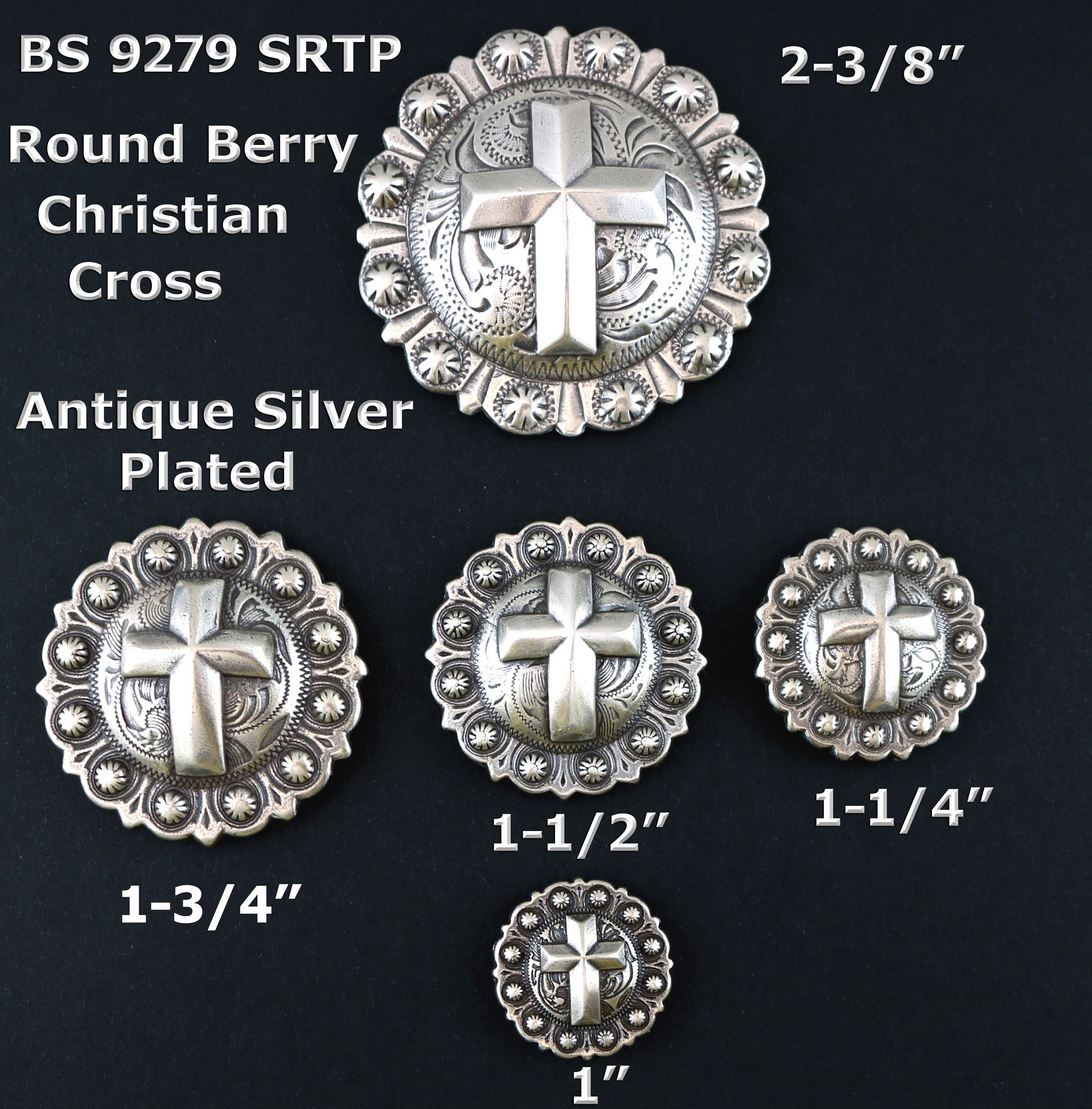 Paire De Conchos Western Vintage Argent Sterling 1,5" – Gravés, Fabriqués Au Mexique