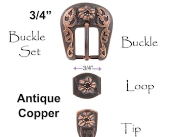 Antique Copper-Cowboy Chic- Western Floral 3-Piece Belt Buckle Set - Fits 3/4-inch Strap