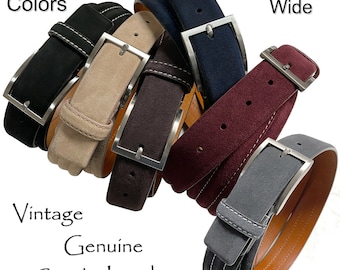 Genuine Vintage Suede Leather Casual / Dress Belt 1-3/8" = (35mm) Wide available 6 colors Sizes 32" to 46"